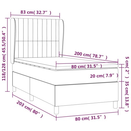 Giroletto a Molle con Materasso Grigio Chiaro 80x200 cm Tessuto