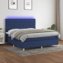 Letto a Molle con Materasso e LED Blu 160x200 cm in Tessuto