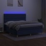 Letto a Molle con Materasso e LED Blu 160x200 cm in Tessuto