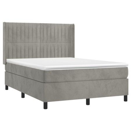 Letto a Molle Materasso e LED Grigio Chiaro 140x200 cm Velluto