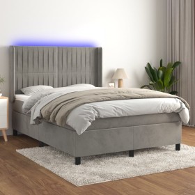 Letto a Molle Materasso e LED Grigio Chiaro 140x190 cm Velluto