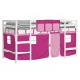 Letto a Soppalco con Tende Bambini Rosa 90x200 cm Massello Pino