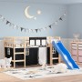 Letto a Soppalco con Tende Bambini Bianco e Nero 80x200 cm Pino