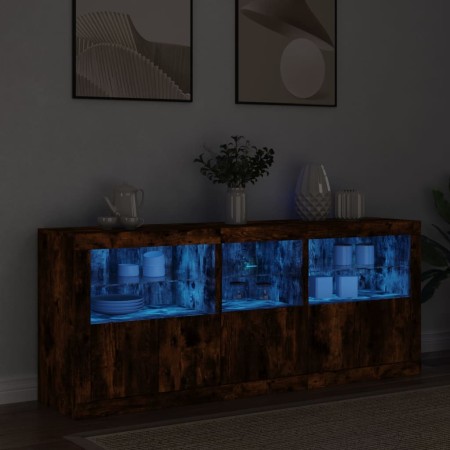 Credenza con Luci LED Rovere Fumo 162x37x67 cm