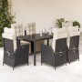 Set da Pranzo da Giardino 7 pz Nero con Cuscini in Polyrattan