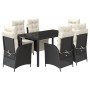 Set da Pranzo da Giardino 7 pz Nero con Cuscini in Polyrattan