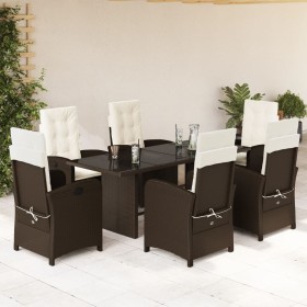 Set da Pranzo da Giardino 7pz con Cuscini in Polyrattan Marrone