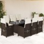 Set da Pranzo da Giardino 9pz con Cuscini Marrone in Polyrattan