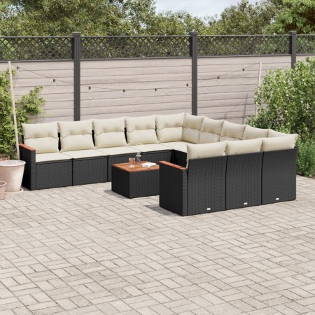 Set Divani da Giardino 12 pz con Cuscini Nero in Polyrattan