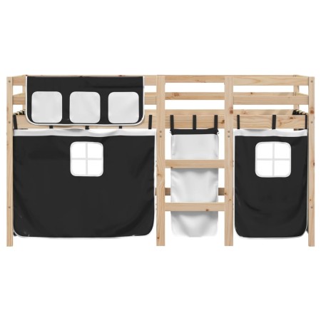 Letto a Soppalco con Tende Bambini Bianco e Nero 80x200 cm Pino