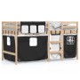 Letto a Soppalco con Tende Bambini Bianco e Nero 90x200 cm Pino