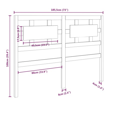 Testiera per Letto 185,5x4x100 cm in Legno Massello di Pino