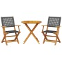 Set da Bistrot 3 pz Nero in Polyrattan e Legno Massello