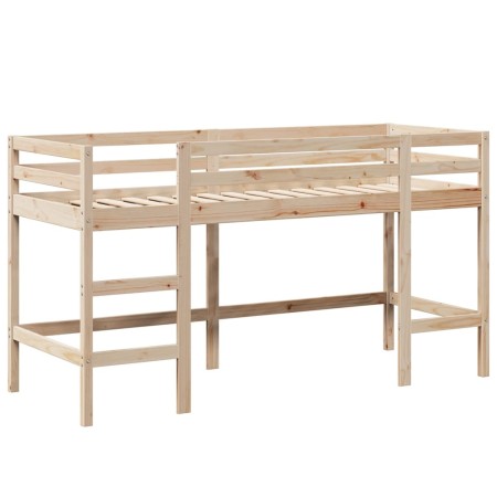 Letto Soppalco con Scala e Tetto 90x190 cm Legno Massello Pino