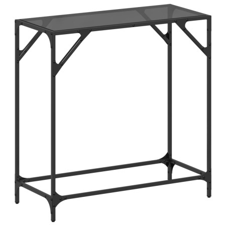 Tavolino Consolle con Piano in Vetro Nero 80x35x81cm in Acciaio