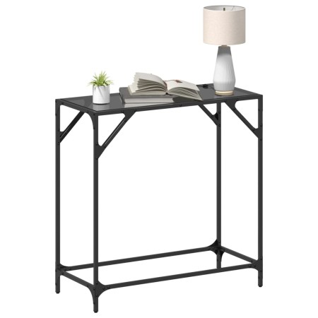 Tavolino Consolle con Piano in Vetro Nero 80x35x81cm in Acciaio