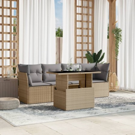 Set Divano da Giardino 5 pz con Cuscini Beige in Polyrattan