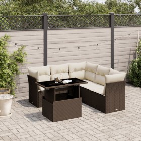 Set Divano da Giardino 6 pz con Cuscini Marrone in Polyrattan