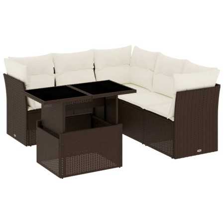 Set Divano da Giardino 6 pz con Cuscini Marrone in Polyrattan