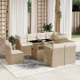 Set Divano da Giardino 9 pz con Cuscini Beige in Polyrattan