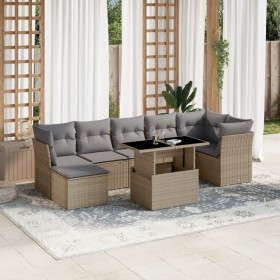 Set Divano da Giardino 8 pz con Cuscini Beige in Polyrattan