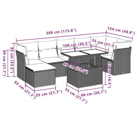 Set Divano da Giardino 8 pz con Cuscini Beige in Polyrattan