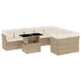 Set Divano da Giardino 10 pz con Cuscini Beige in Polyrattan