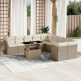 Set Divani da Giardino 11 pz con Cuscini Beige in Polyrattan