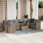 Set Divani da Giardino 11 pz con Cuscini Beige in Polyrattan