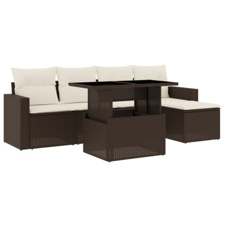 Set Divano da Giardino 6 pz con Cuscini Marrone in Polyrattan