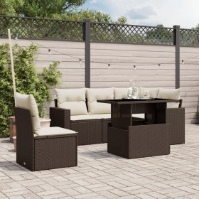 Set Divano da Giardino 6 pz con Cuscini Marrone in Polyrattan