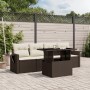 Set Divano da Giardino 5 pz con Cuscini Marrone in Polyrattan