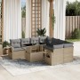 Set Divano da Giardino 9 pz con Cuscini Beige in Polyrattan