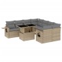 Set Divano da Giardino 9 pz con Cuscini Beige in Polyrattan