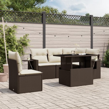 Set Divano da Giardino 6 pz con Cuscini Marrone in Polyrattan