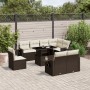 Set Divani da Giardino 9pz con Cuscini Marrone in Polyrattan