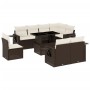 Set Divani da Giardino 9pz con Cuscini Marrone in Polyrattan