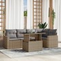 Set Divano da Giardino 6 pz con Cuscini Beige in Polyrattan