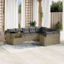 Set Divano da Giardino 10 pz con Cuscini Beige in Polyrattan