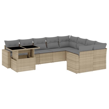 Set Divano da Giardino 10 pz con Cuscini Beige in Polyrattan