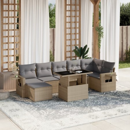 Set Divano da Giardino 8 pz con Cuscini Beige in Polyrattan