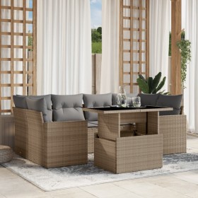 Set Divani da Giardino 7 pz con Cuscini Beige in Polyrattan