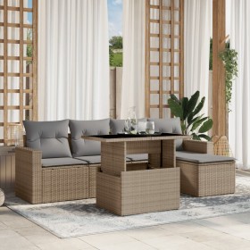 Set Divano da Giardino 6 pz con Cuscini Beige in Polyrattan