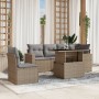 Set Divano da Giardino 6 pz con Cuscini Beige in Polyrattan