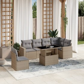 Set Divani da Giardino 7 pz con Cuscini Beige in Polyrattan