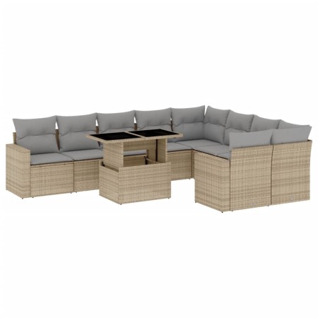 Set Divano da Giardino 10 pz con Cuscini Beige in Polyrattan