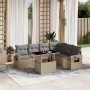 Set Divani da Giardino 7 pz con Cuscini Beige in Polyrattan