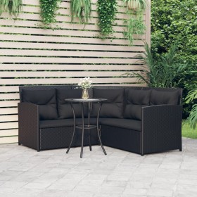 Set Divano a L con Cuscini 2 pz Nero in Polyrattan