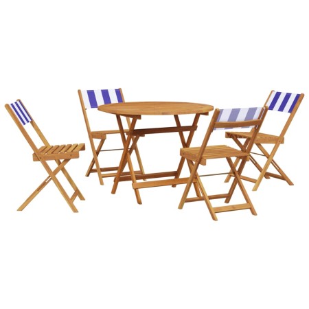 Set Pranzo Giardino 5pz Blu e Bianco Tessuto e Legno Massello