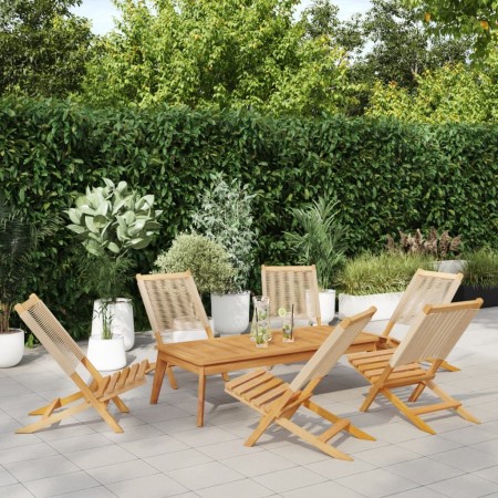 Sedie da Giardino Pieghevoli 6pz Beige Legno Massello di Acacia